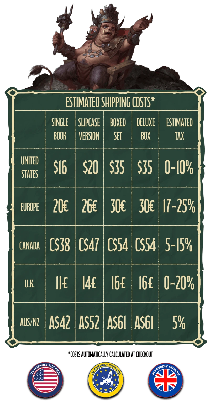 Estimated shipping costs table — full breakdown follows this image.
